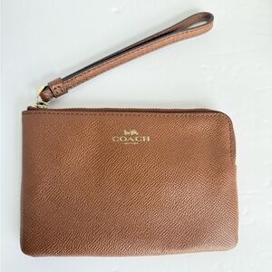 Coach Saffiano Leather Wristlet – Saddle Brown